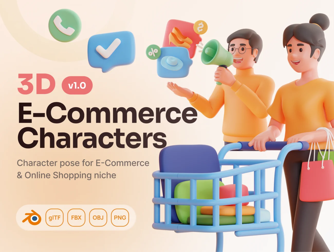 Shoppy - 电子商务3D人物 Shoppy - E-Commerce 3D Characters blender格式缩略图到位啦UI