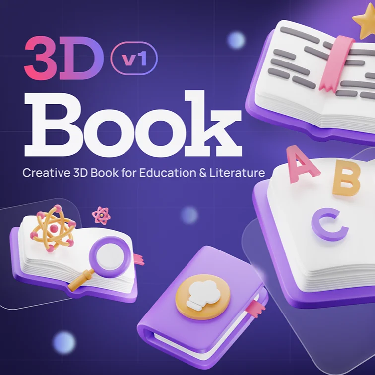 Bookly - 书籍与学校文具 3D图标素材缩略图到位啦UI