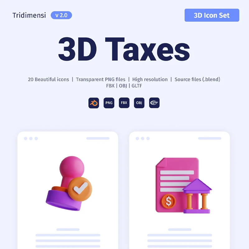 3D税收图标集 3D Taxes Icon Set缩略图到位啦UI