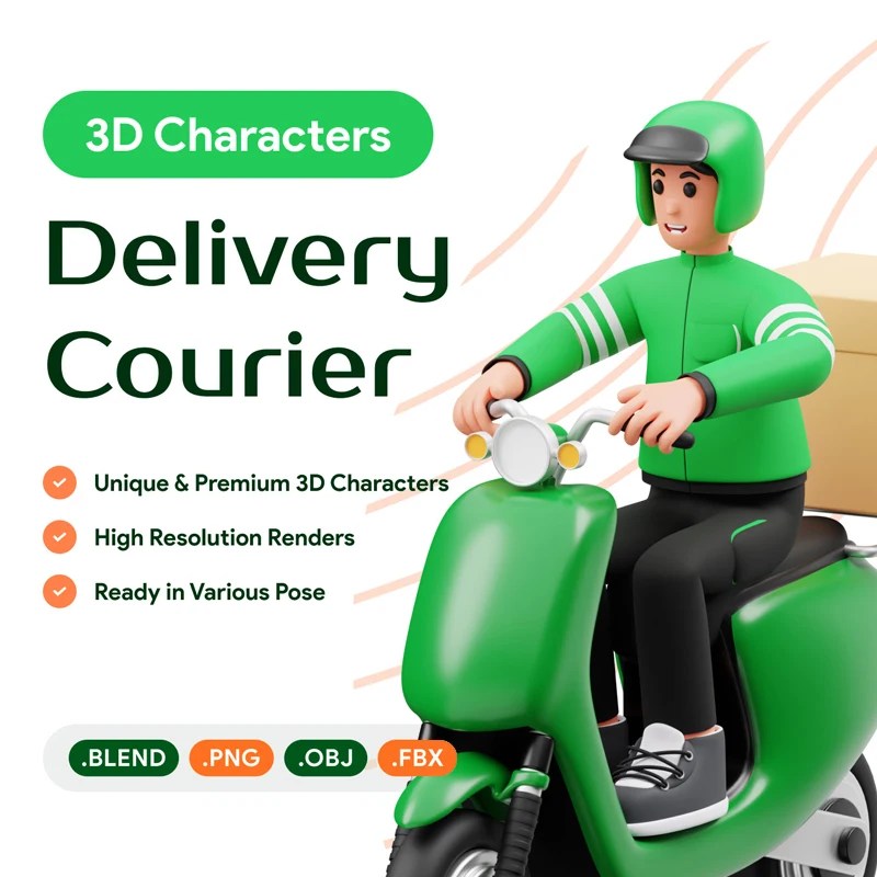 快递员3D角色插画包 Delivery Courier 3D Character Illustration缩略图到位啦UI