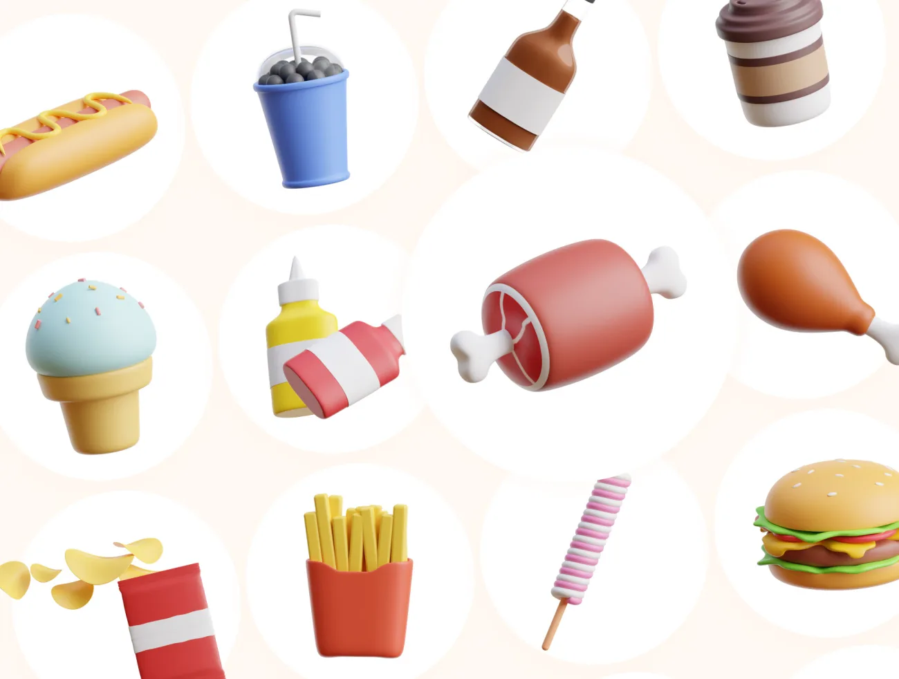 食物饮料3D图标模型工具包 Food & Drink 3D Icon .blender .png-3D/图标-到位啦UI