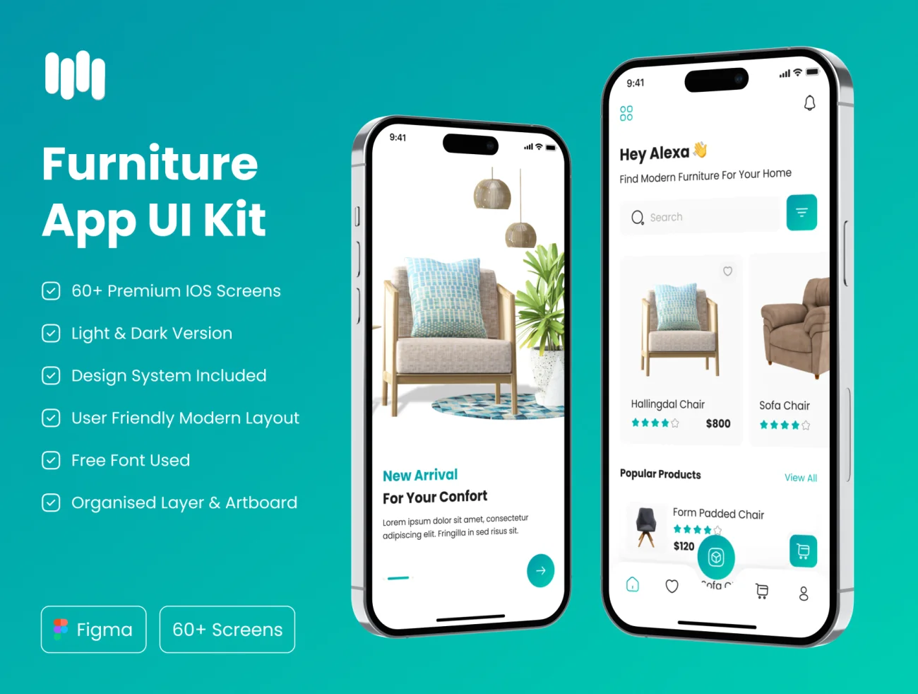 家居在线网购平台UI应用设计工具包60屏 Furniture Store App UI Kit .figma-UI/UX、ui套件、主页、应用、网购、详情-到位啦UI