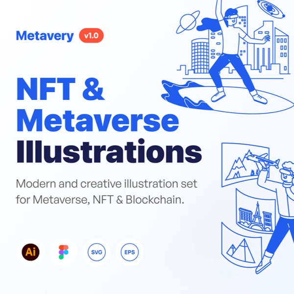 Metavery - 元宇宙、NFT和区块链插画套装