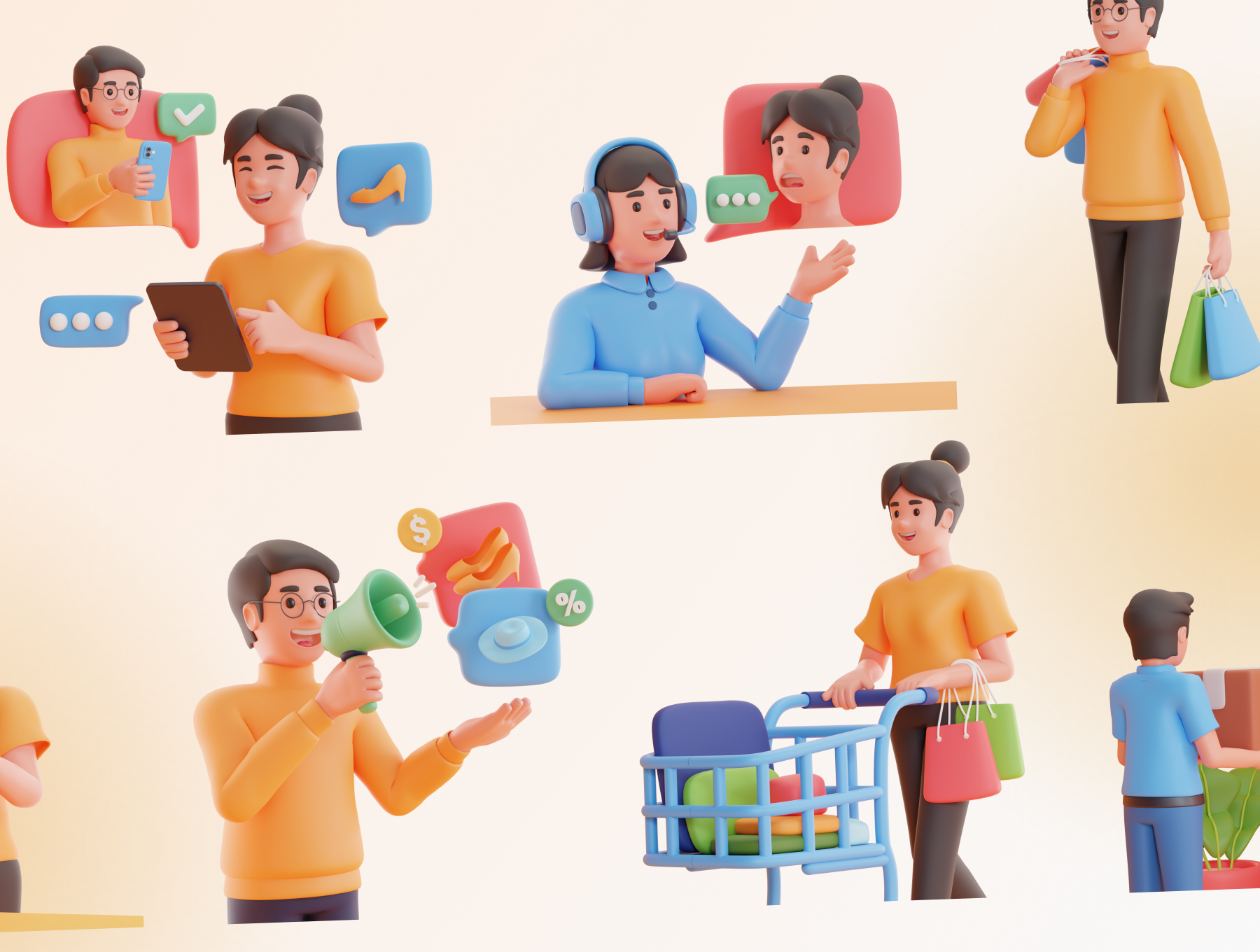 Shoppy - 电子商务3D人物 Shoppy - E-Commerce 3D Characters blender格式-3D/图标-到位啦UI