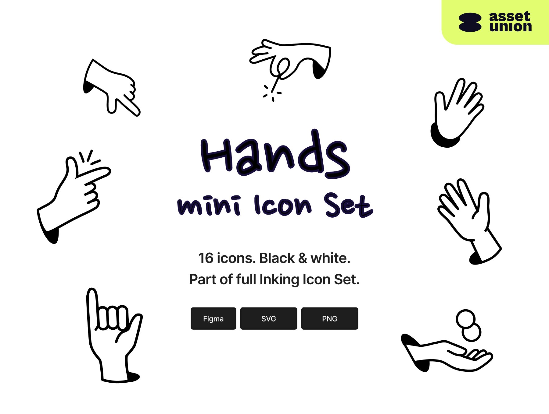 手部姿势图标套装 Hands - Inking Icon Set sketch, figma格式-插画-到位啦UI