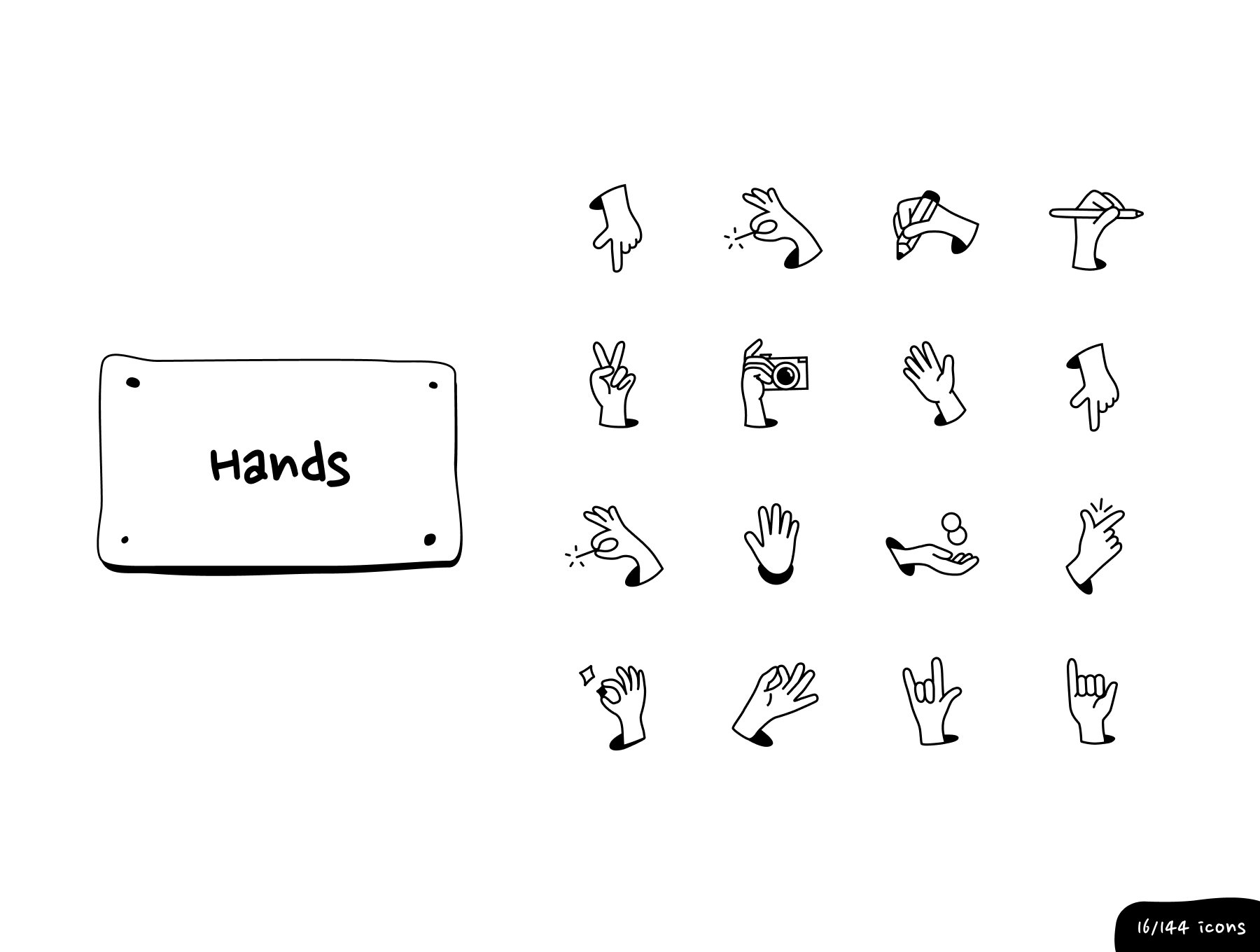 手部姿势图标套装 Hands - Inking Icon Set sketch, figma格式-插画-到位啦UI