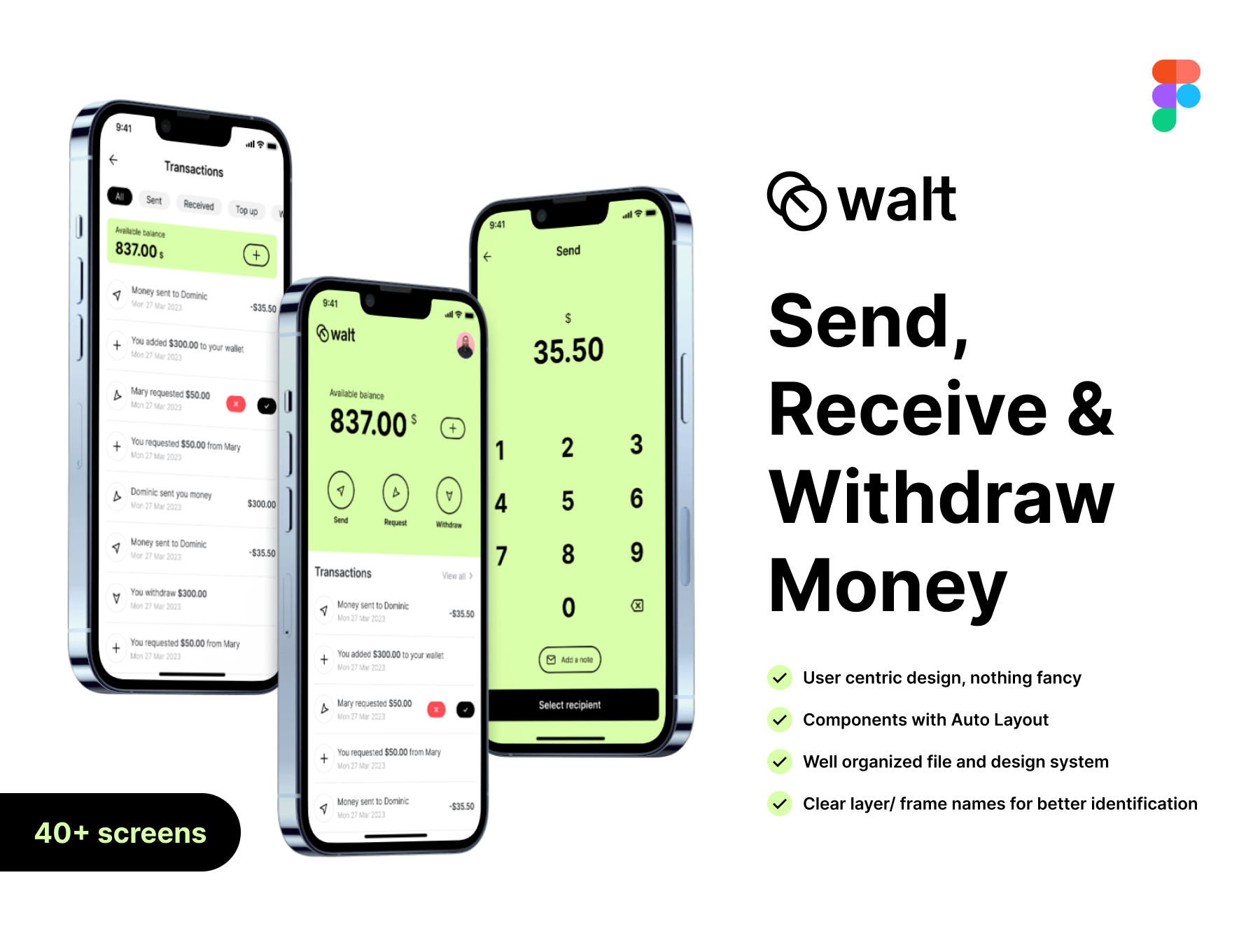 Walt 收款付款提现财务管理电子钱包应用 Walt figma格式-UI/UX-到位啦UI