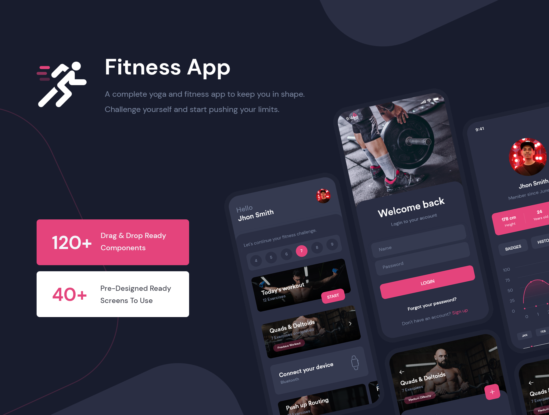 健身锻炼应用UI工具包 Fitness Workout App UI Kit xd格式-UI/UX-到位啦UI