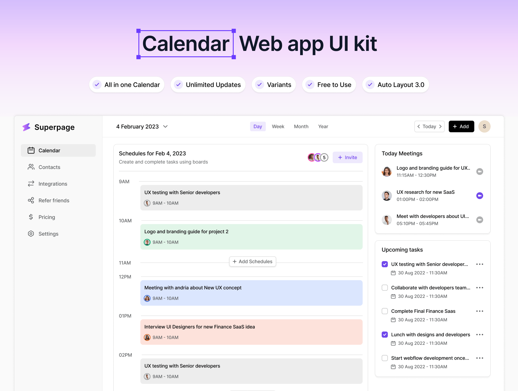 日历Web应用UI工具包 Calendar Web app UI kit figma格式-UI/UX-到位啦UI