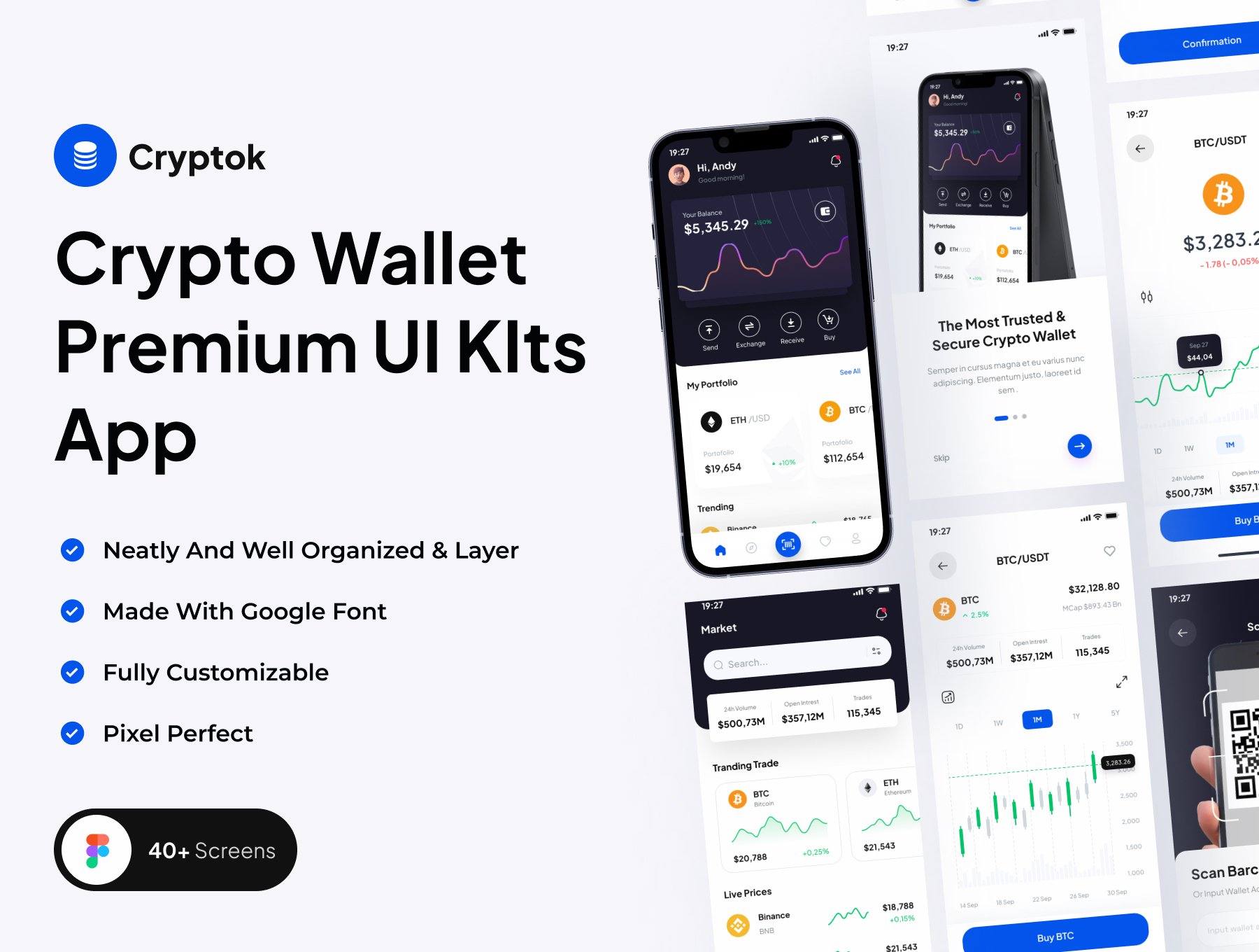 Cryptok-加密钱包高级UI工具包应用 Cryptok - Crypto Wallet Premium UI Kits App figma格式-UI/UX-到位啦UI