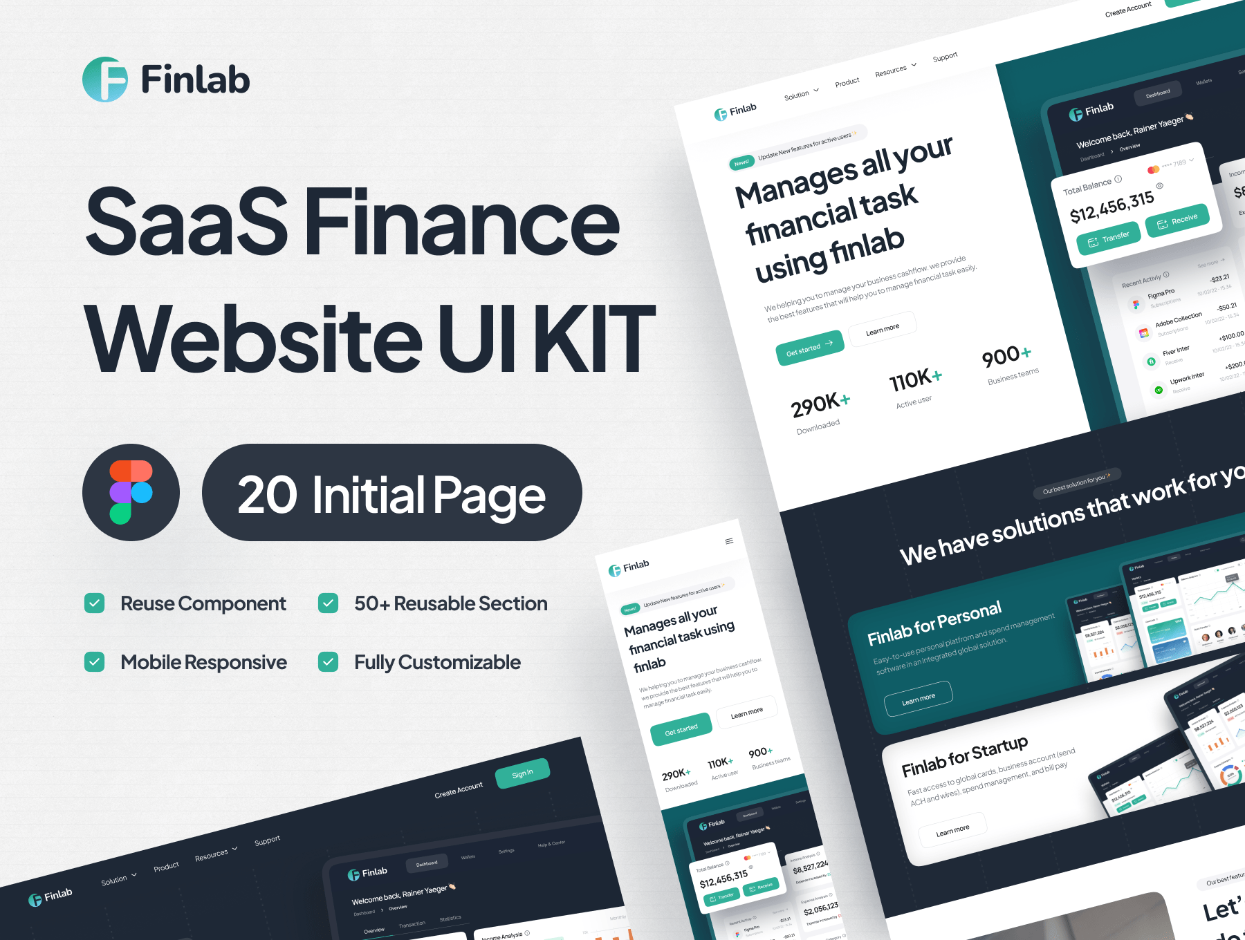 Finlab-SaaS财务网站UI工具包 Finlab - SaaS Finance Website UI Kit figma格式-UI/UX-到位啦UI