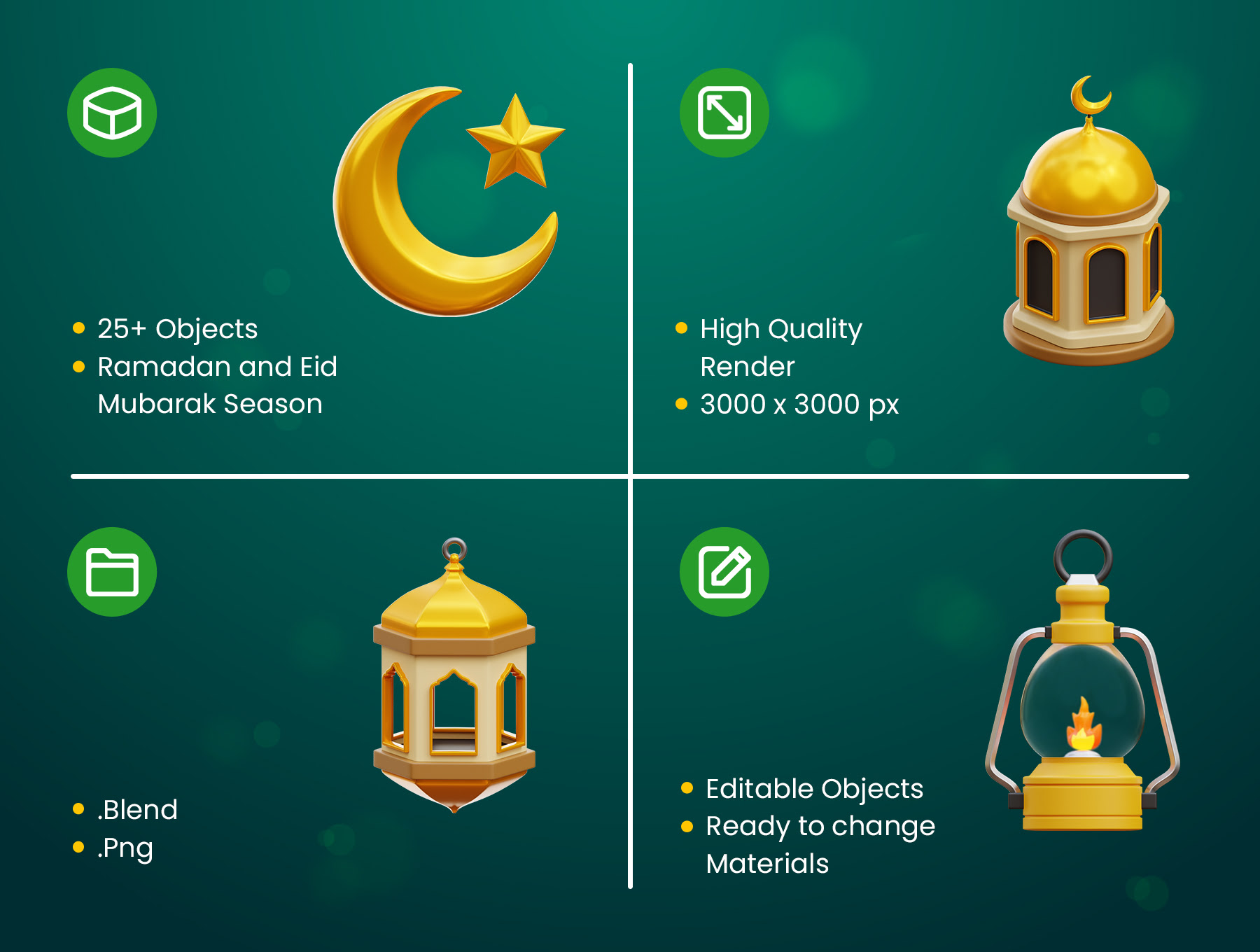 斋月和开斋节Mubarak 3D图标 Ramadan and Eid Mubarak 3D Icons blender格式-3D/图标-到位啦UI