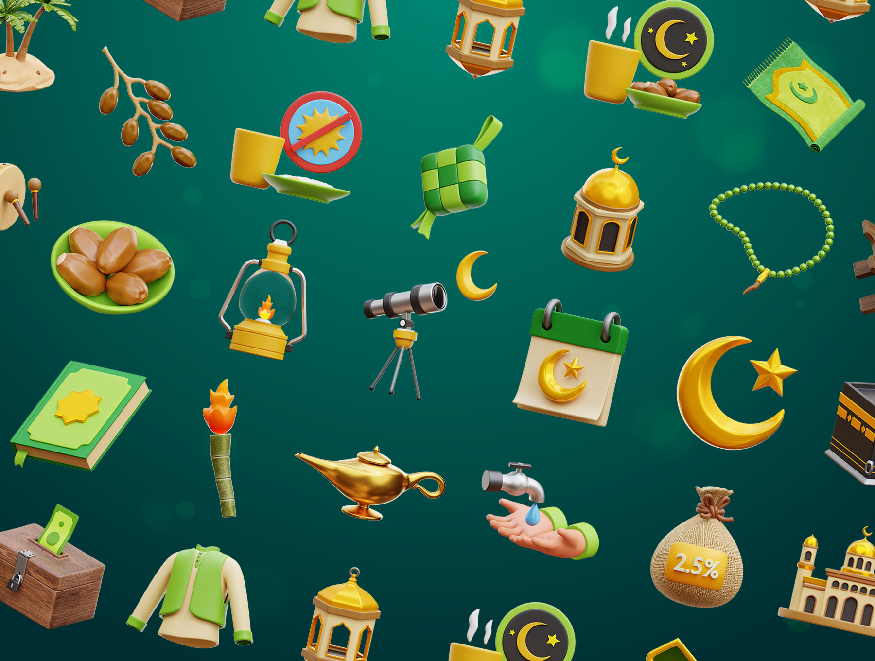 斋月和开斋节Mubarak 3D图标 Ramadan and Eid Mubarak 3D Icons blender格式-3D/图标-到位啦UI