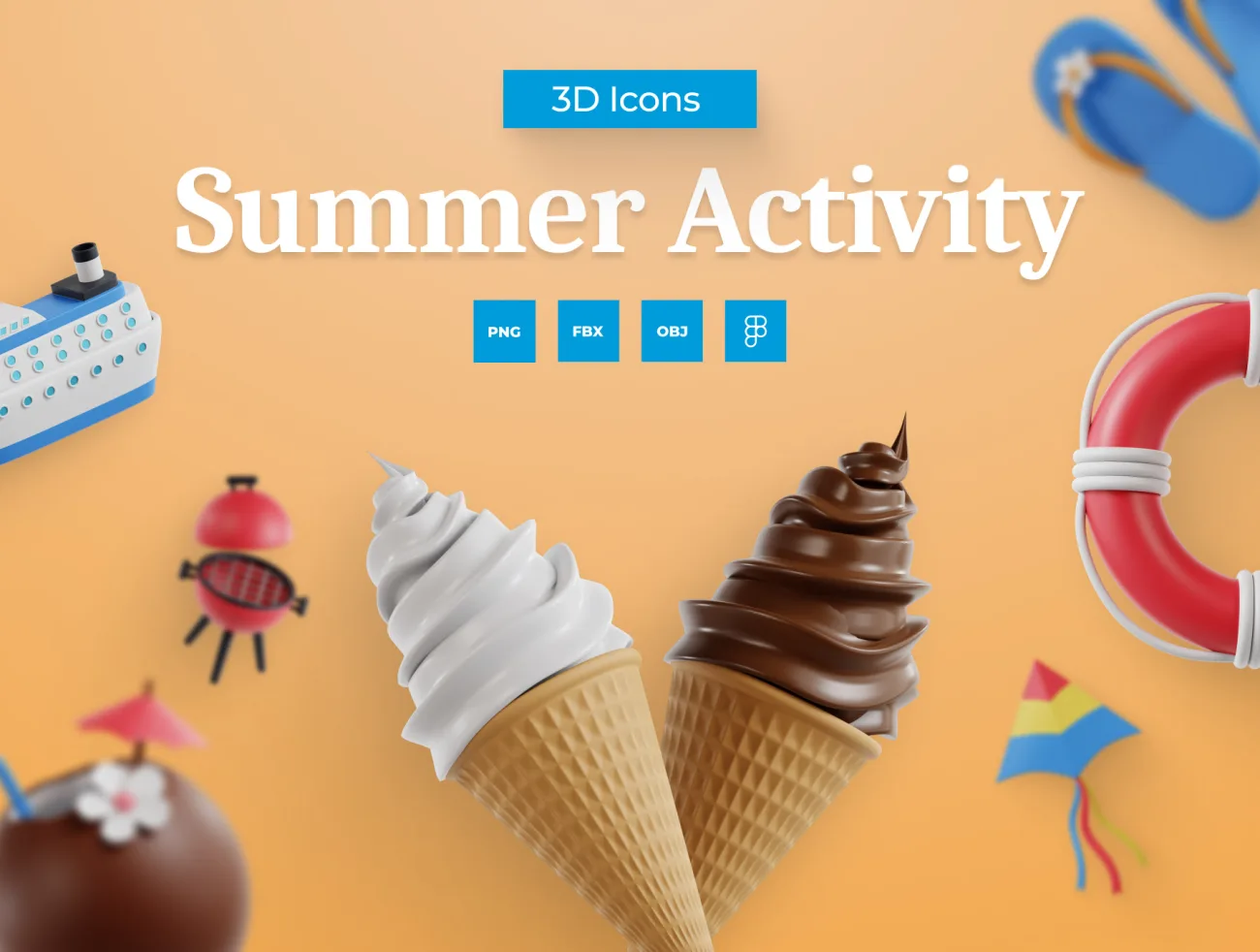 3D夏季活动 3D夏季活动图标 3D Summer Activity blender, figma格式-3D/图标-到位啦UI