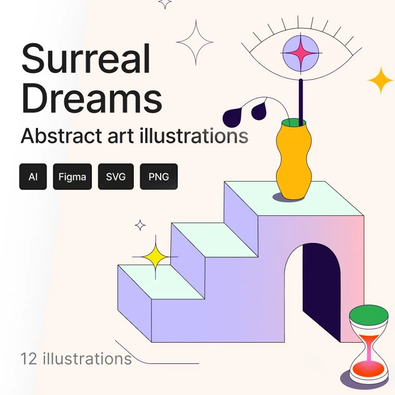 Semi-retro超现实和抽象风格的半复古插画集 Surreal Dreams illustration set缩略图到位啦UI