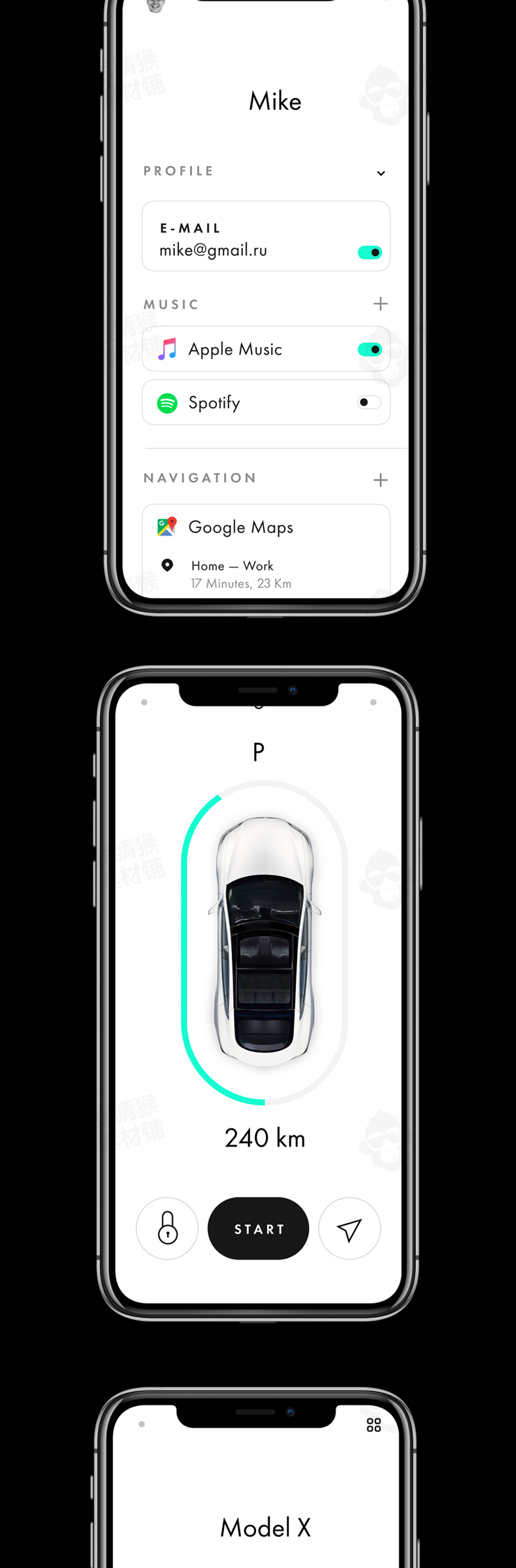 Tesla特斯拉model x汽车系统手机app界面UI设计远程控制fig源文件-UI/UX-到位啦UI