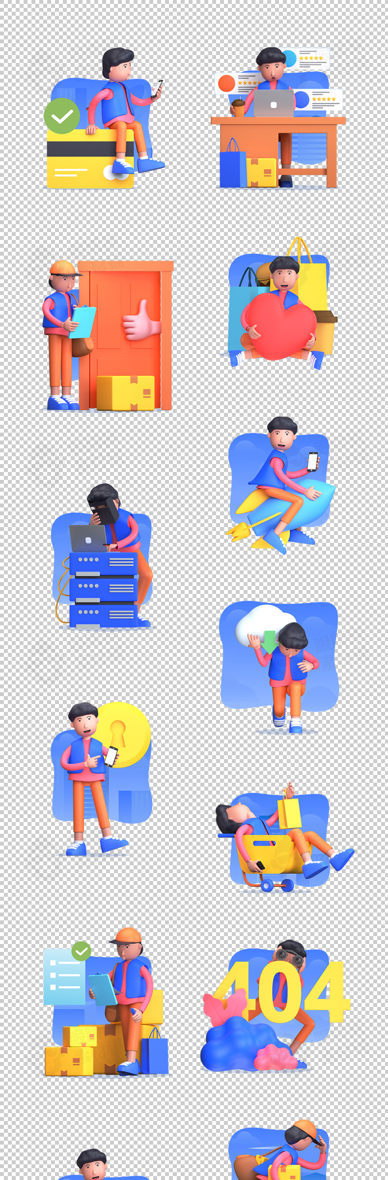 21款呆呆3D人物APP闪屏空状态壁纸落地页插画png高清设计素材文件-人物插画、场景插画、插画、插画风格、概念创意、状态页、趣味漫画-到位啦UI