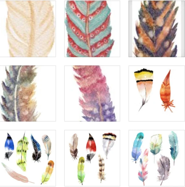 唯美手绘水彩风彩色艺术羽毛波西米亚图案PNG免扣设计素材