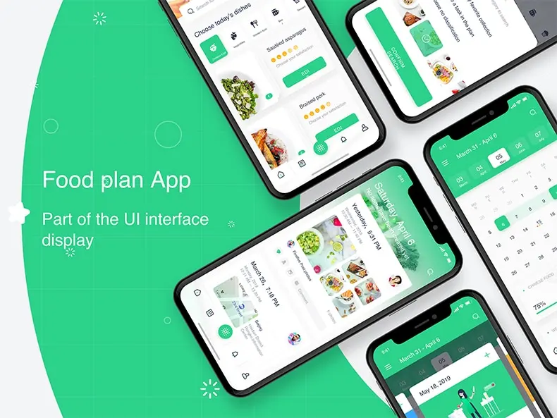 小清新健康饮食计划类绿色APP UI KIT套装设计素材sketch模板-UI/UX-到位啦UI