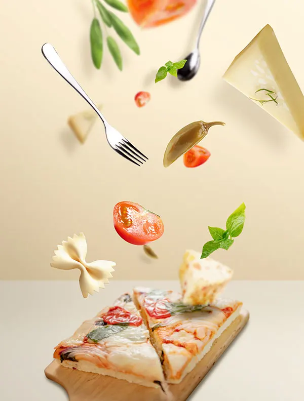 高清创意美食动态漂浮食物海报H5素材背景PSD分层源文件模板-海报素材-到位啦UI