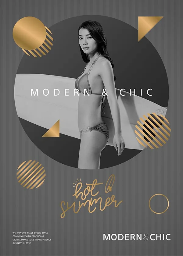 金色夏季泳装美女奢华女装海报活动促销植物背景PSD分层素材-人物模特、海报素材-到位啦UI