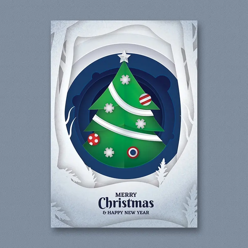 元旦圣诞节新年剪纸创意双节促销海报广告PSD分层H5模板素材-插画、海报素材、背景素材-到位啦UI