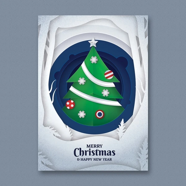 元旦圣诞节新年剪纸创意双节促销海报广告PSD分层H5模板素材