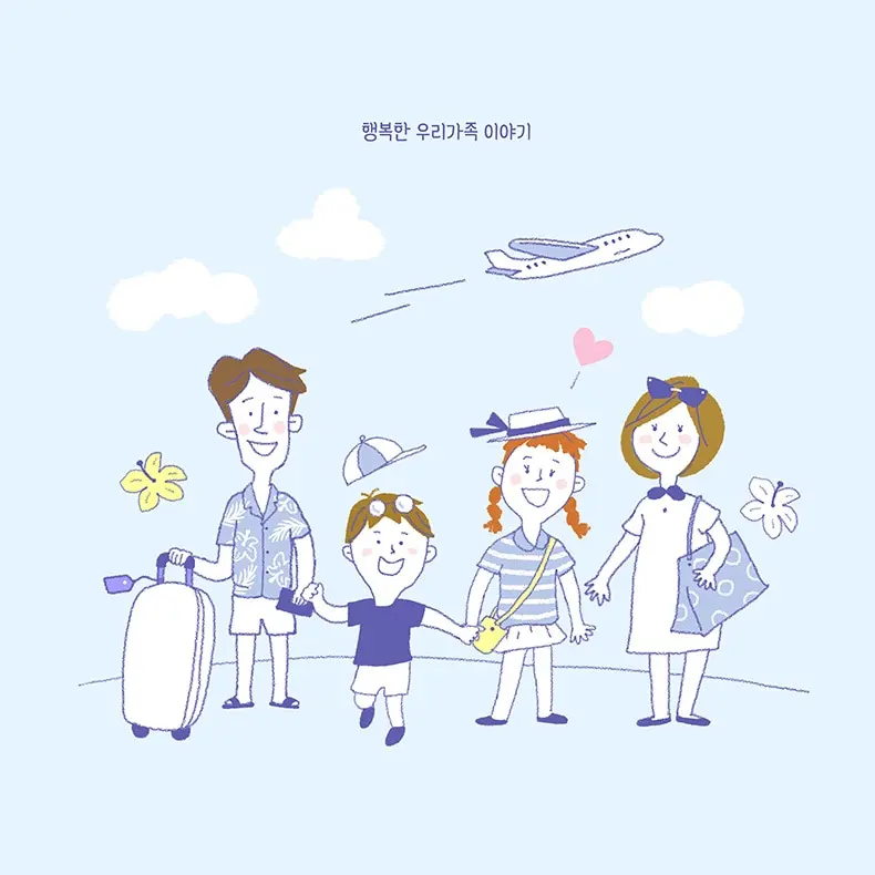 卡通手绘幸福一家人插画旅游全家出行插图PSD图片设计素材-插画-到位啦UI