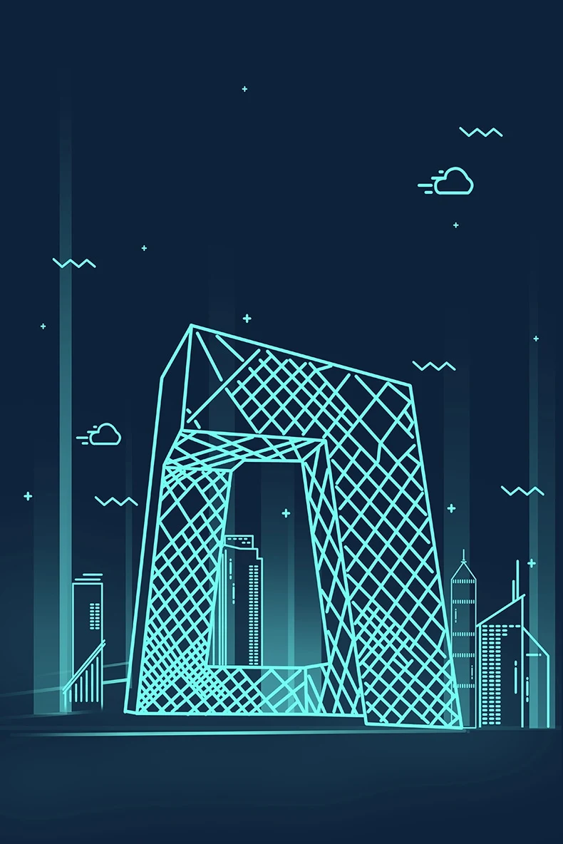 扁平化科技线条互联网城市地标建筑夜景UI设计素材PSD图片-插画-到位啦UI