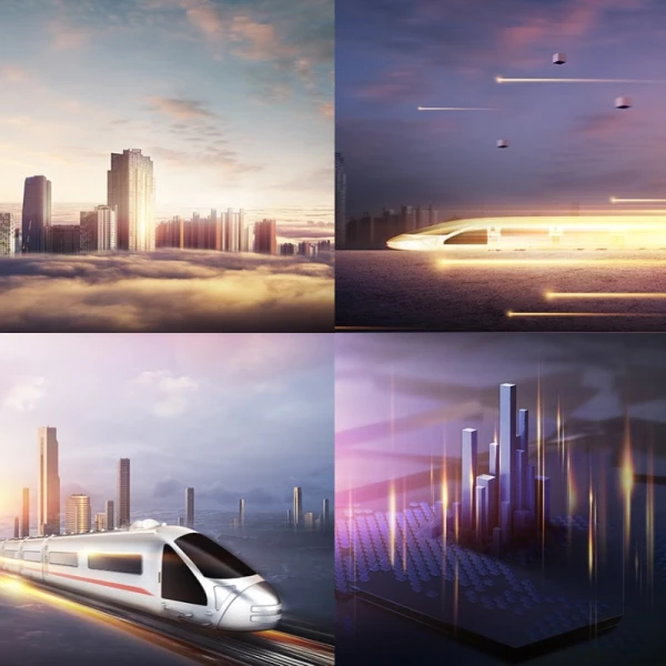 高铁光速火车速度动车城市概念创意夜景海报PSD模板设计素材