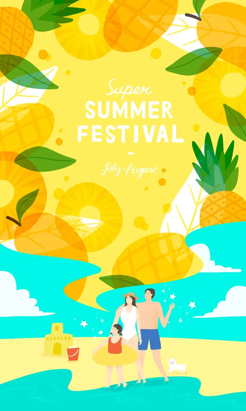 夏季休闲旅游沙滩海边活动海报模板游泳度假卡通人物PSD素材-人物模特、图案设计、平面广告、插画、海报素材、设计元素-到位啦UI
