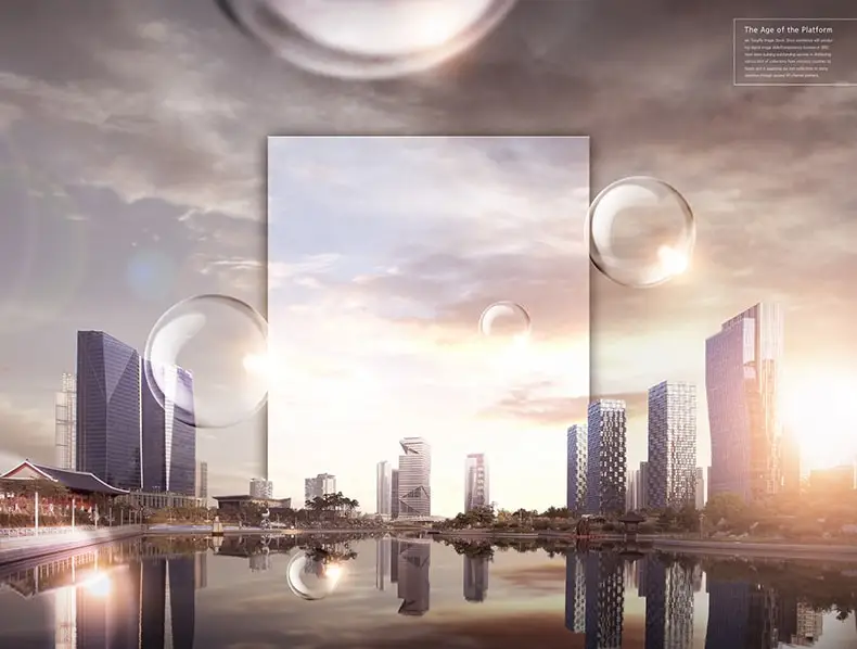 创意科技城市夜景未来建筑光效广告合成海报PSD分层设计素材-海报素材、背景素材-到位啦UI