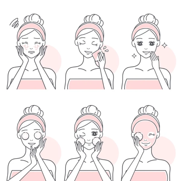手绘卡通小女孩美容护肤敷面膜化妆步骤图人物插画AI矢量素材
