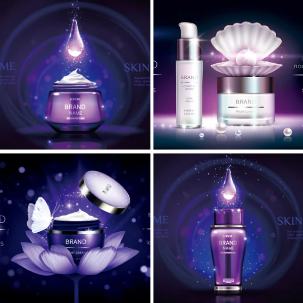 韩国高端蓝紫色美妆美容广告宣传海报护肤化妆品PSD设计素材