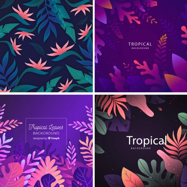 夏季热带雨林植物树叶插画包装海报背景图案AI矢量设计素材