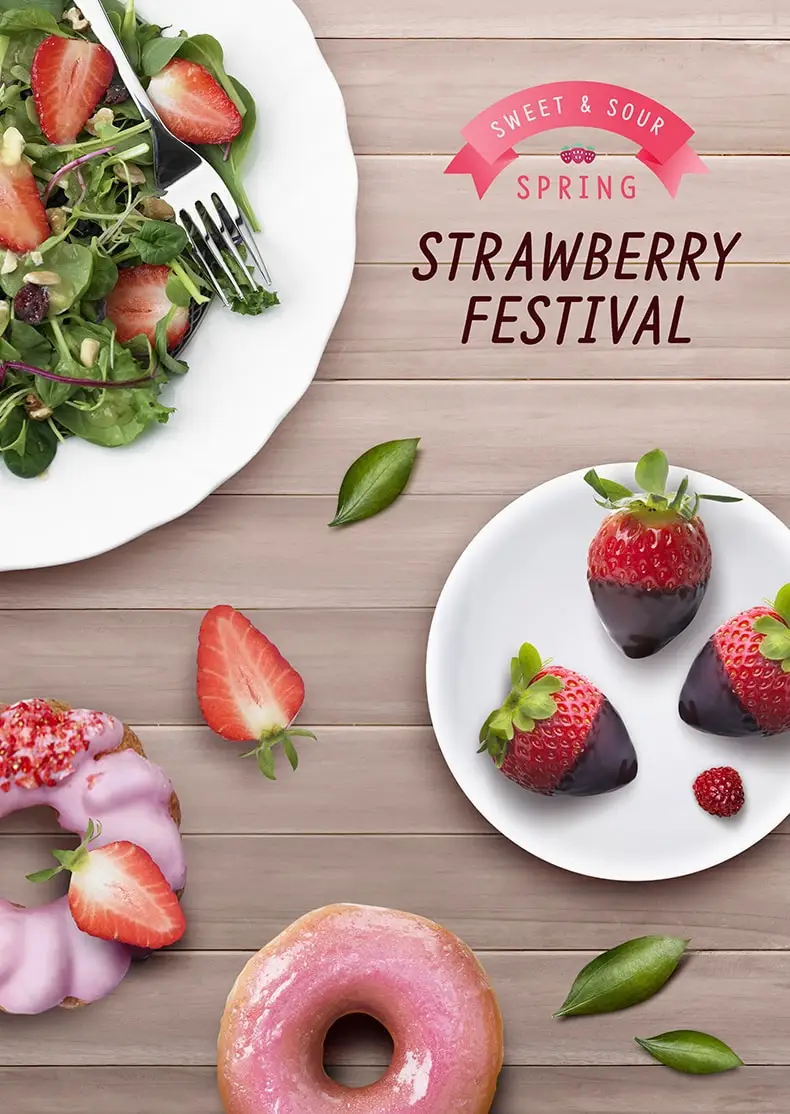 草莓甜品冰激凌水果蛋糕甜甜圈下午茶海报PSD模板设计素材-海报素材-到位啦UI