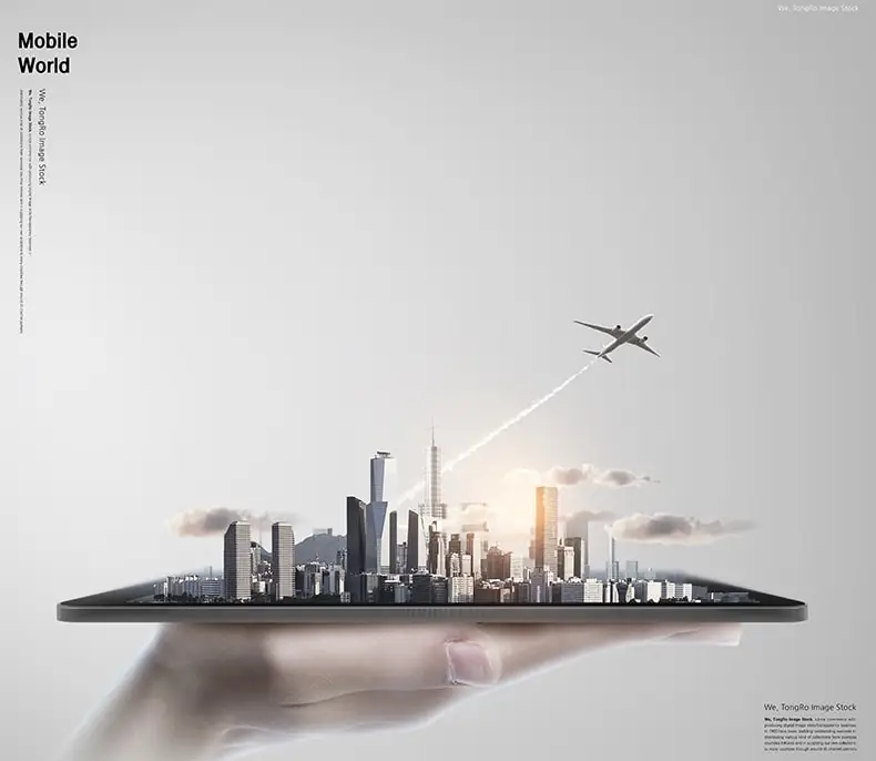 创意3D手机建筑科技特效场景旅游海报合成PSD广告设计素材-海报素材-到位啦UI