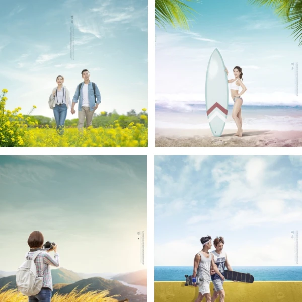 小清新春季秋季旅游度假人物风景海报模板背景PSD设计素材