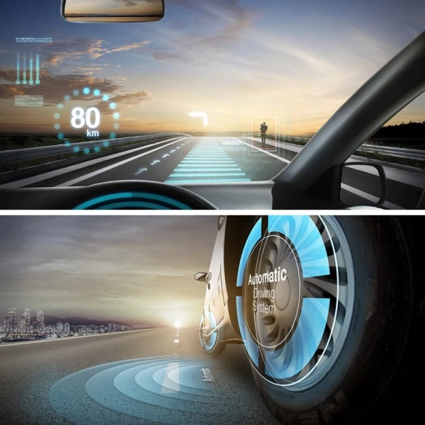 未来科技汽车概念智能电子无人驾驶交通PSD宣传海报模板素材