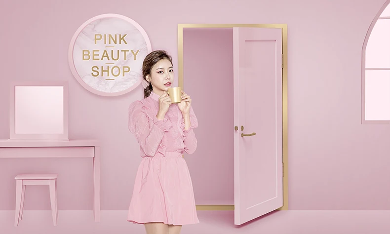 粉色护肤化妆品彩妆口红女性广告海报PSD背景设计模板素材图-人物模特、海报素材-到位啦UI