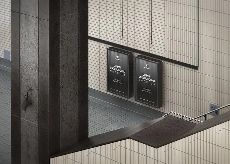 地铁场景灯箱广告海报宣传PSD智能贴图样机展示效果图素材-样机-到位啦UI