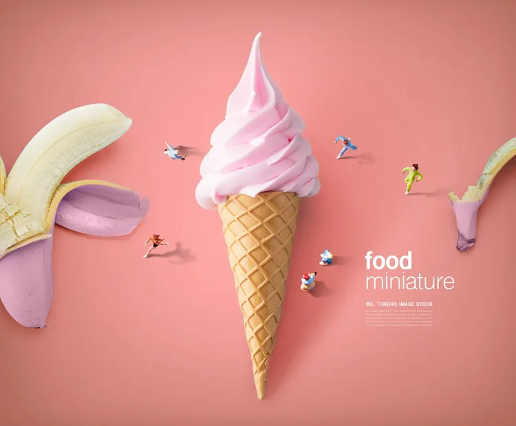 创意有趣可爱微观放大食物蔬菜汉堡玉米海报背景PSD设计素材-海报素材-到位啦UI
