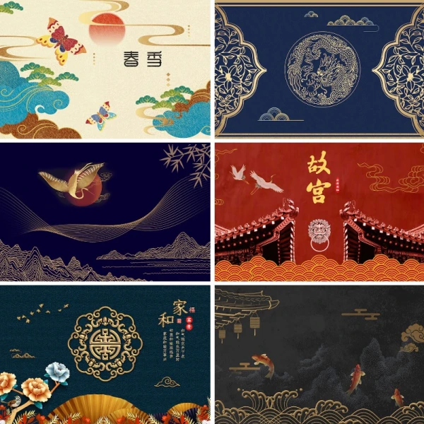 中国风古典国潮风宫廷风中式文化东方PSD海报背景墙设计素材