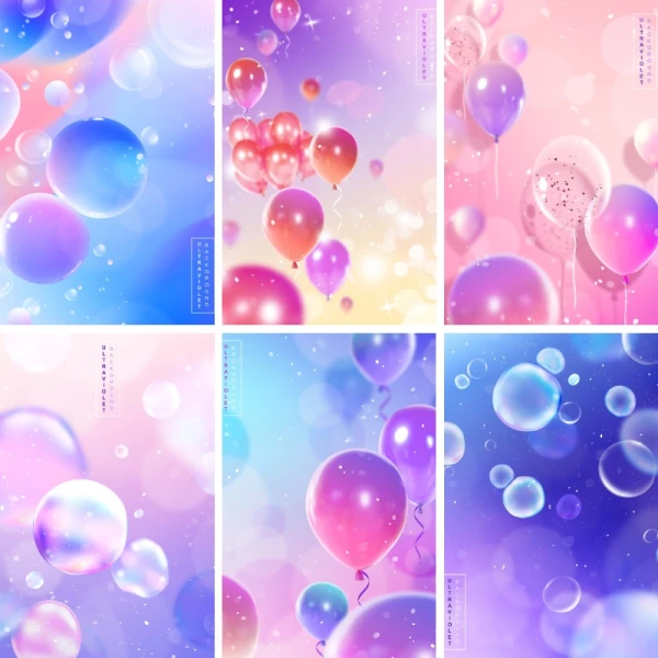 唯美梦幻彩色透明气泡节日氛围多彩幻彩光晕设计PSD背景素材