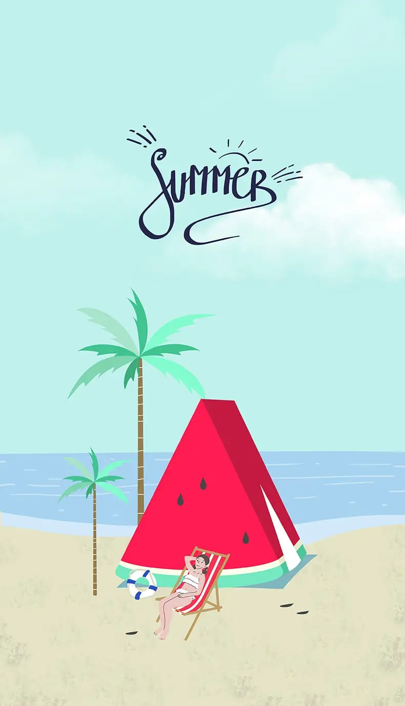 小清新清凉夏日旅游旅行夏季海边沙滩活动海报PSD素材插画-插画、海报素材、背景素材-到位啦UI
