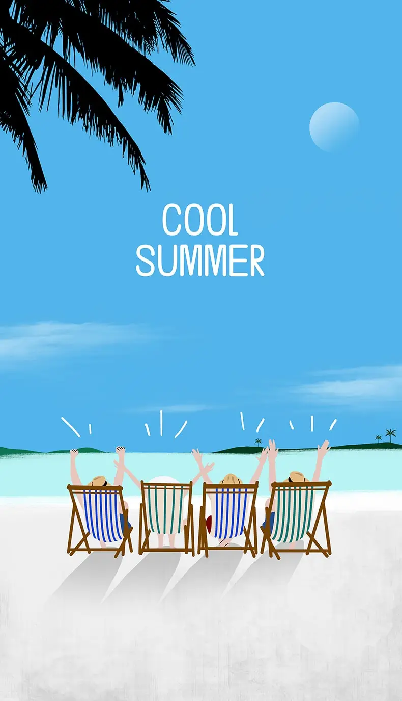 小清新清凉夏日旅游旅行夏季海边沙滩活动海报PSD素材插画-插画、海报素材、背景素材-到位啦UI