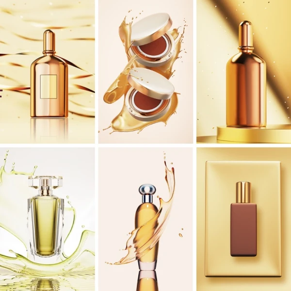 金色乳液护肤品高档轻奢彩妆化妆品瓶子精华海报PSD设计素材