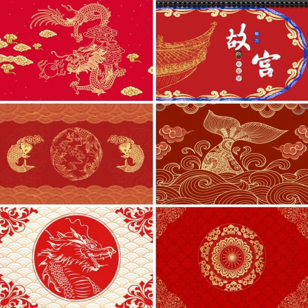 中式古典喜庆纹样背景中国风金色龙凤包装印刷PSD设计素材