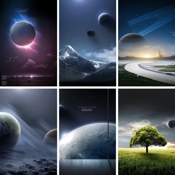 创意太空宇宙星球主题产品特效背景合成梦幻海报PSD设计素材