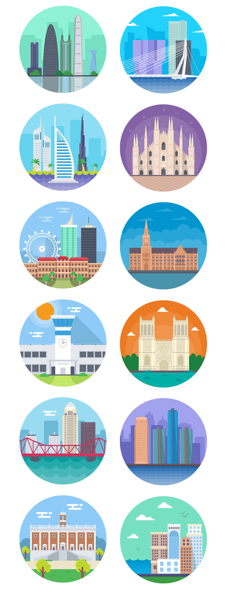 扁平化世界著名旅游城市建筑地标插画png图标ai矢量设计素材-3D/图标、插画-到位啦UI